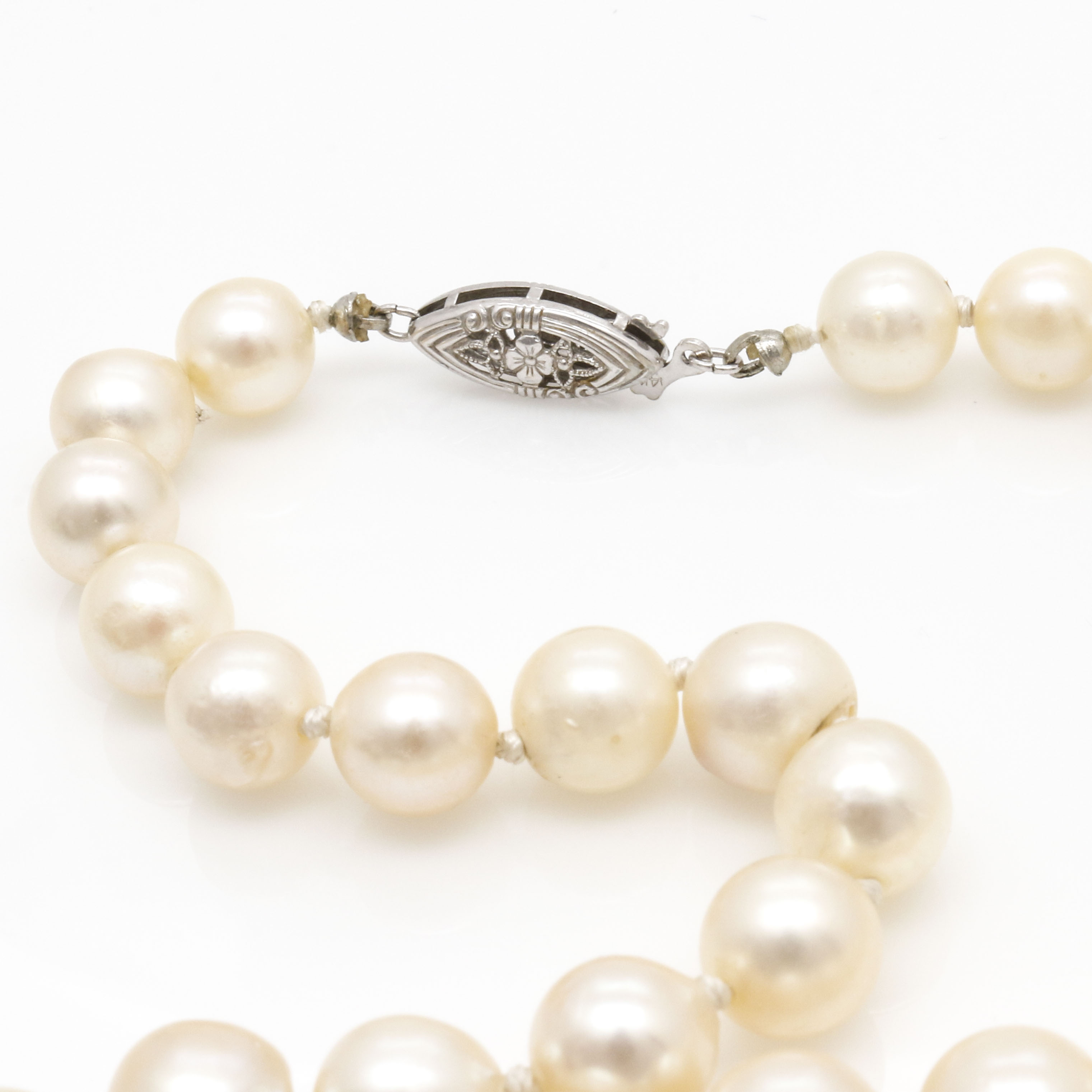 Semi Baroque Cultured Pearl Necklace With 10K White Gold Findings