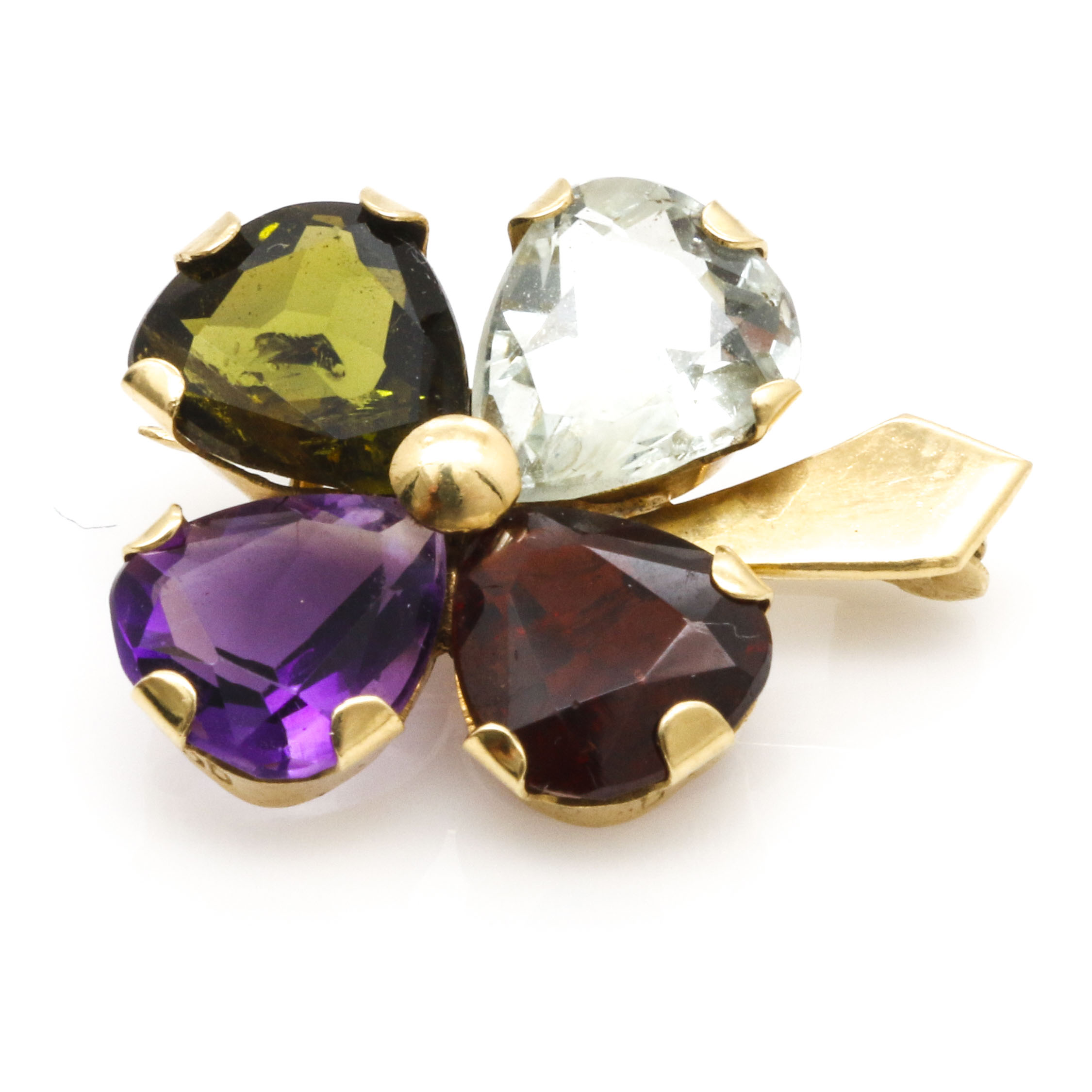 18K Yellow Gold Millefiori Pendant and Gemstone Clover Pin