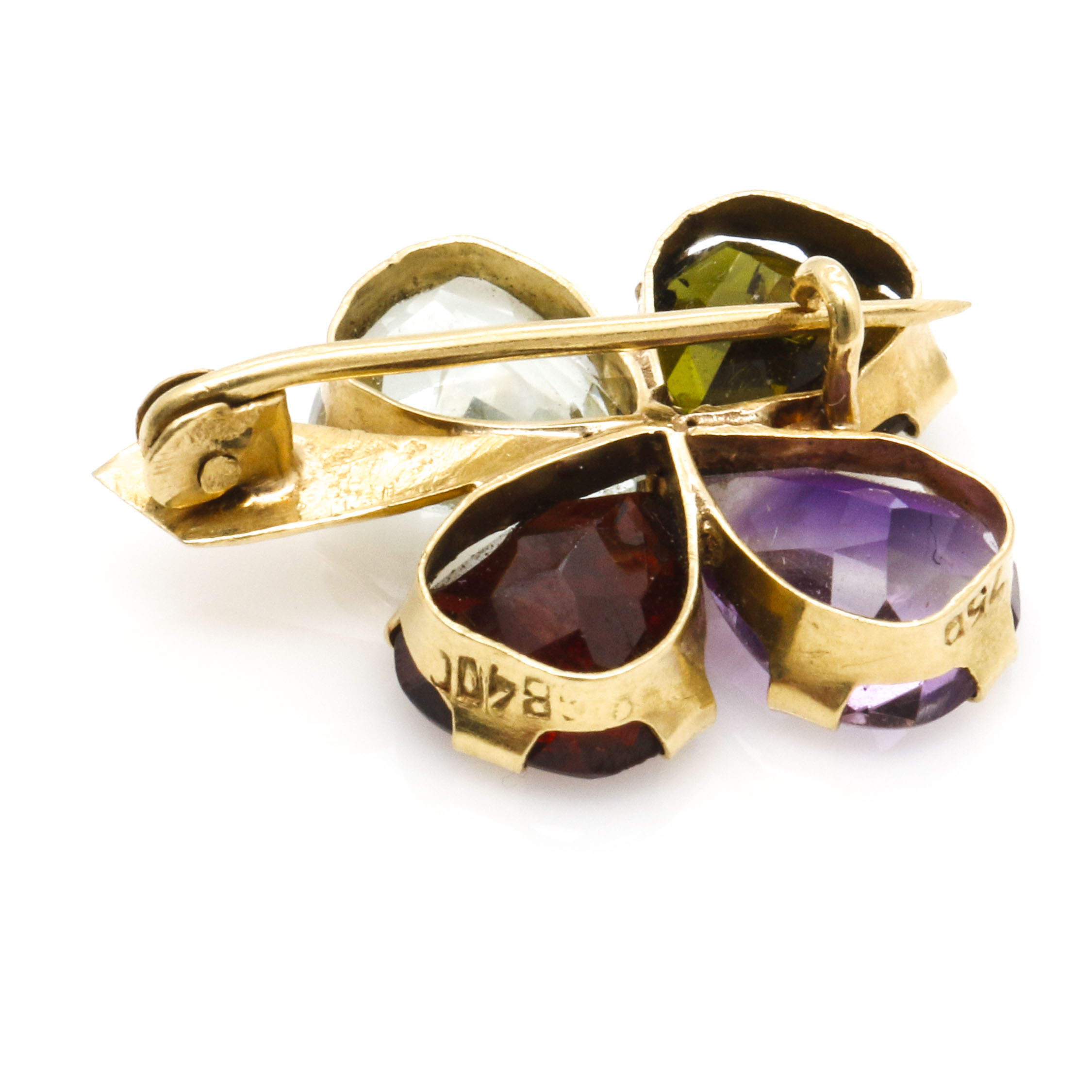 18K Yellow Gold Millefiori Pendant and Gemstone Clover Pin