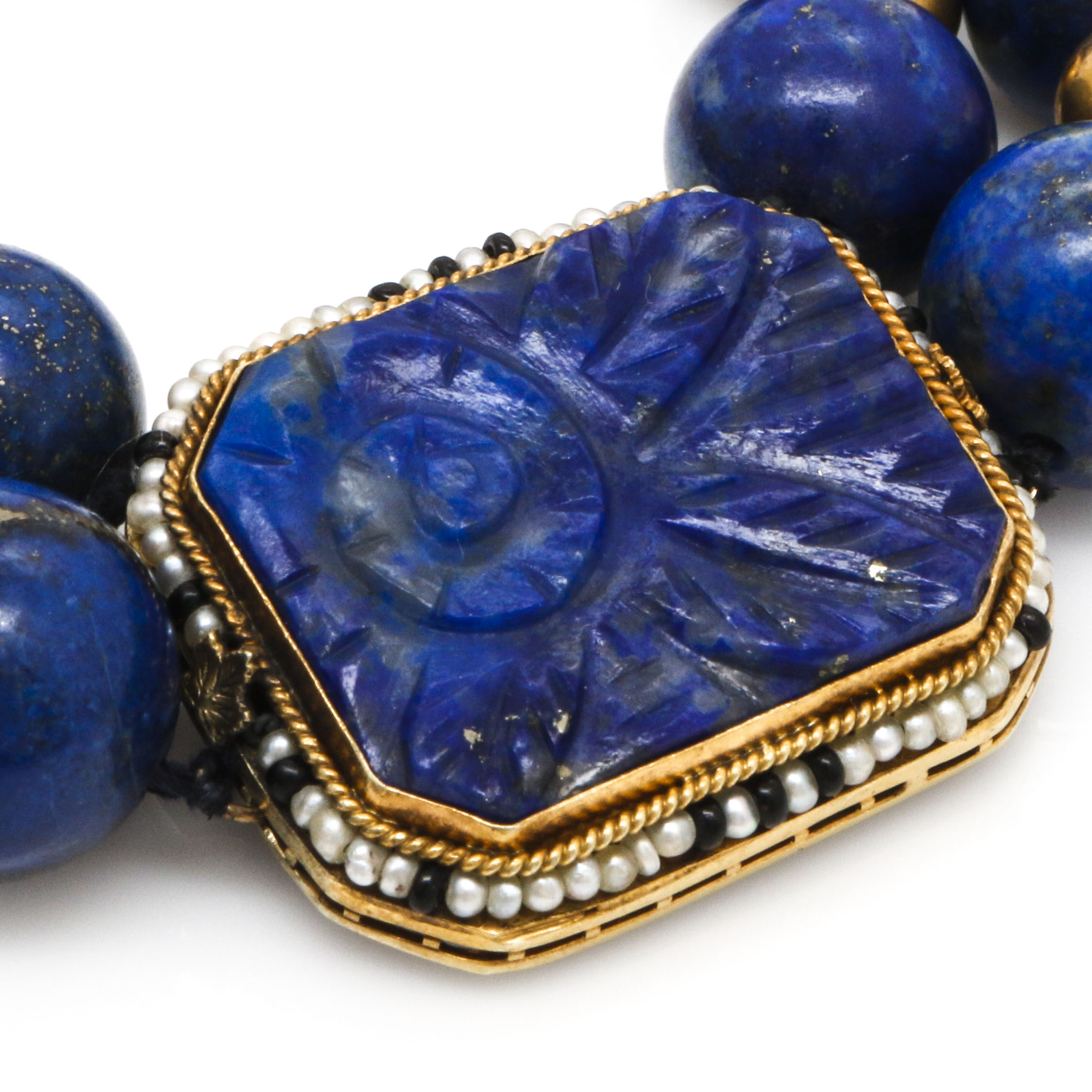 Lapis, Seed Pearl, and 14K Yellow Gold Beaded Necklace