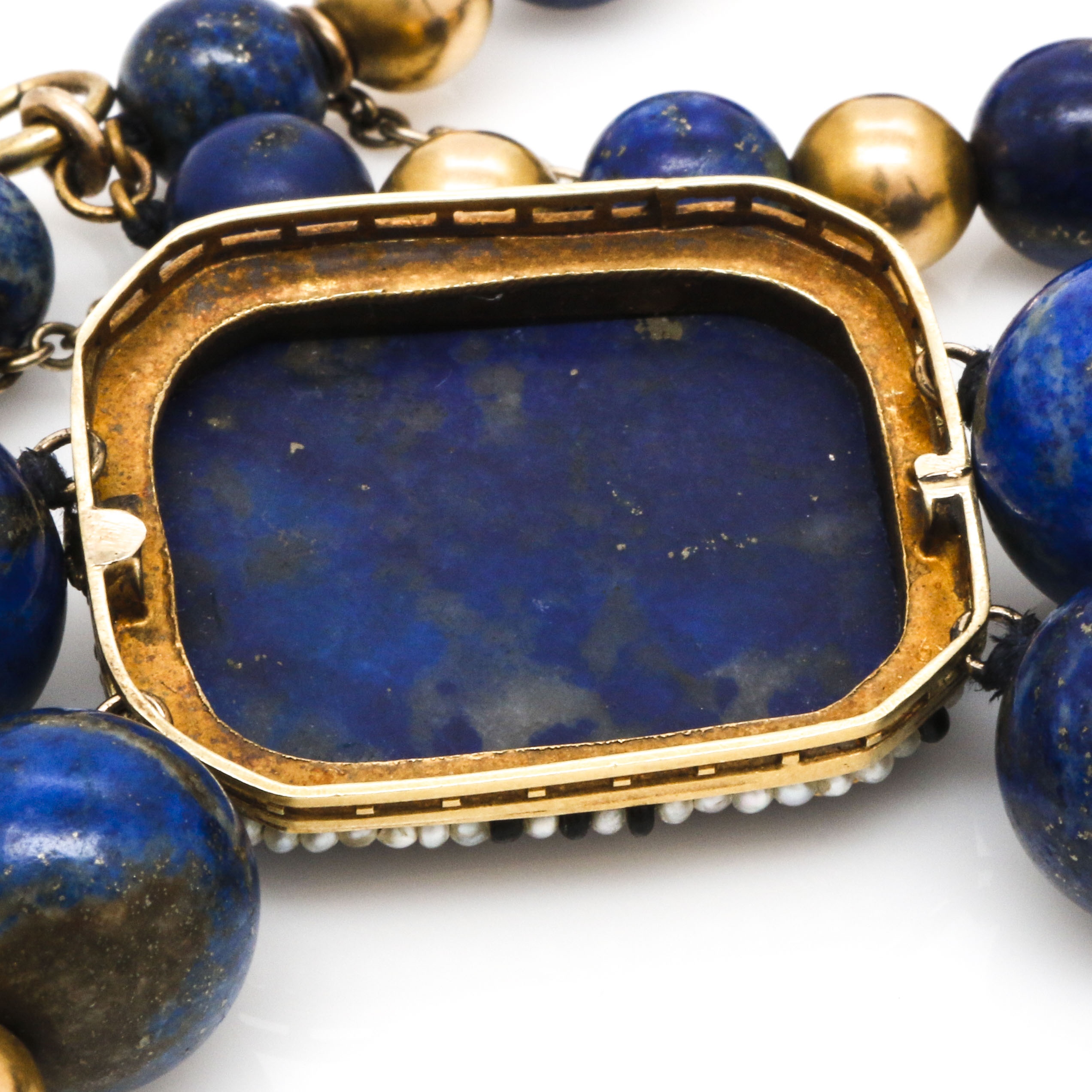 Lapis, Seed Pearl, and 14K Yellow Gold Beaded Necklace