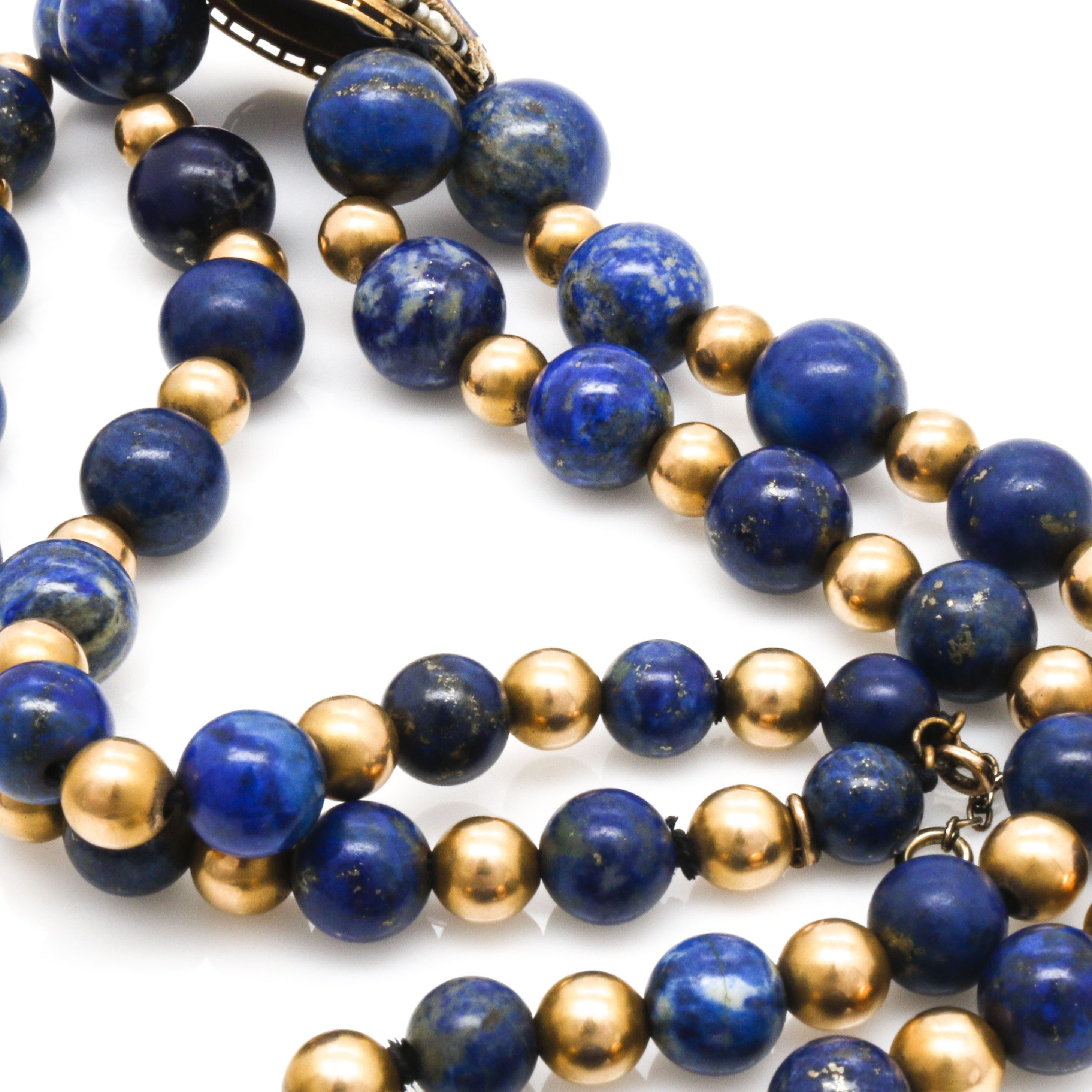 Lapis, Seed Pearl, and 14K Yellow Gold Beaded Necklace
