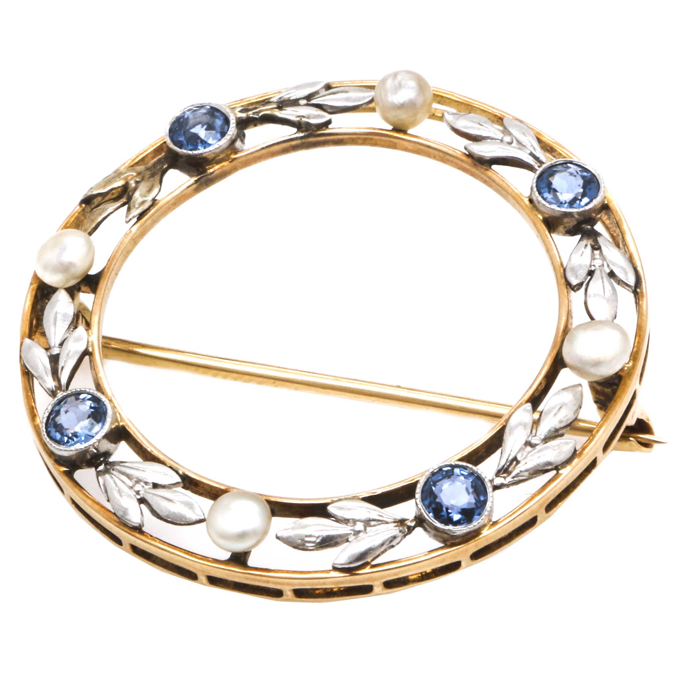 10K Yellow Gold Brooch With Sapphire and Cultured Pearl