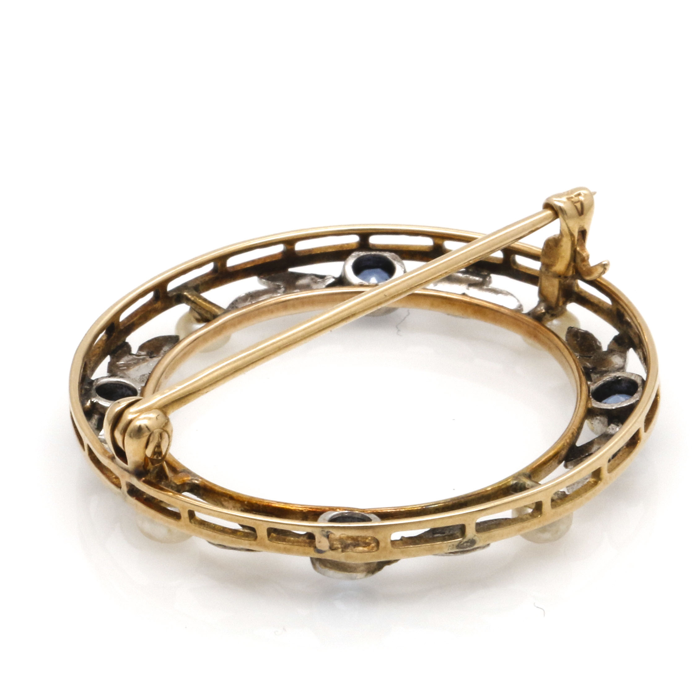 10K Yellow Gold Brooch With Sapphire and Cultured Pearl