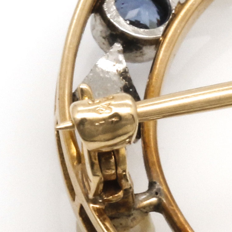 10K Yellow Gold Brooch With Sapphire and Cultured Pearl