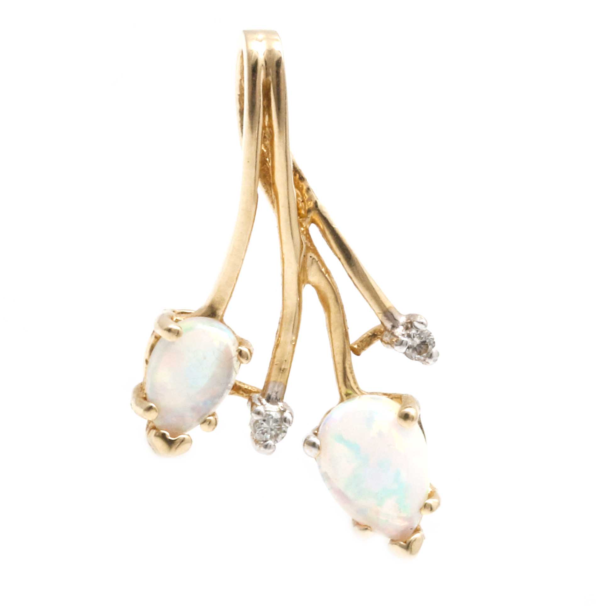 14K Yellow Gold Pendant With Diamonds and Synthetic Opal