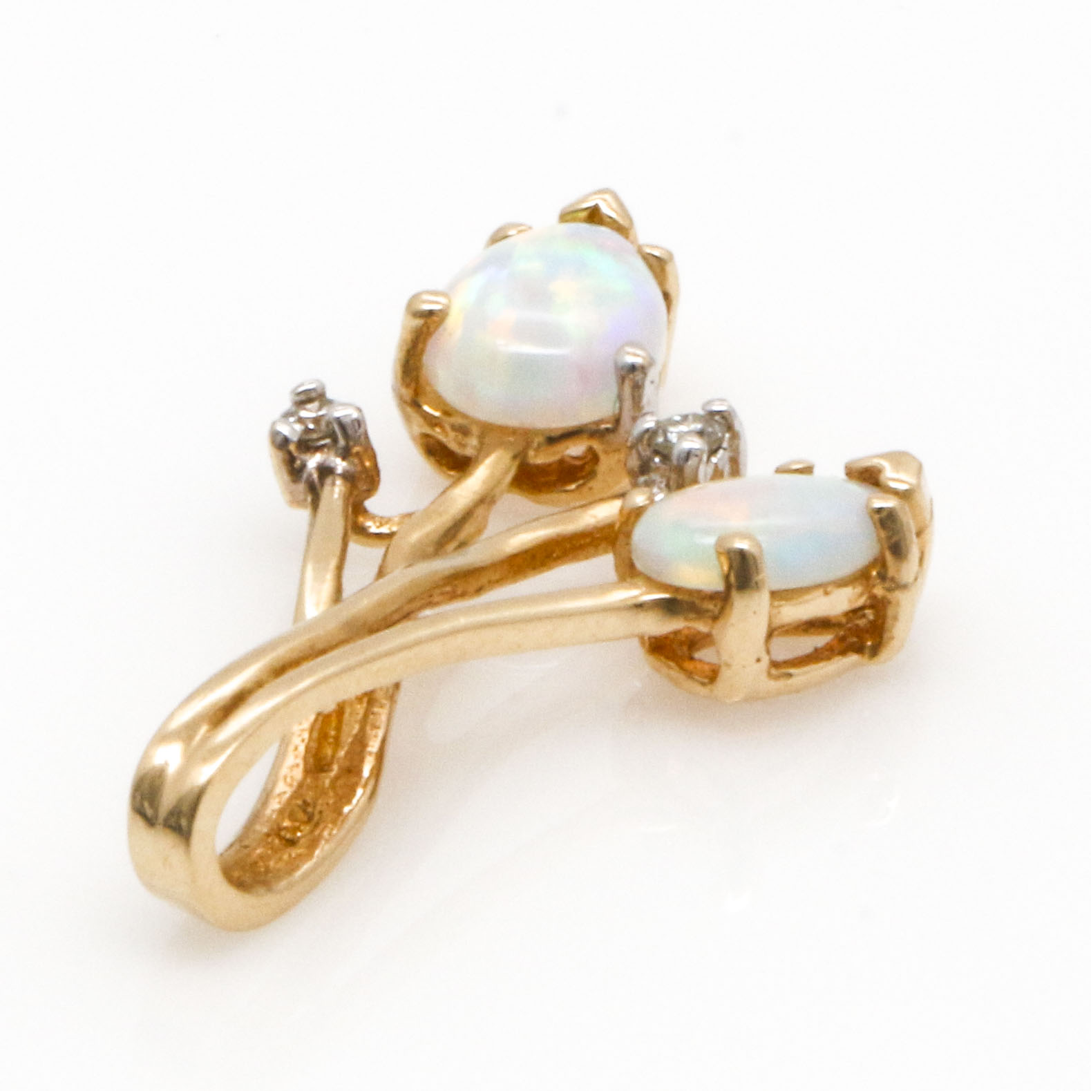 14K Yellow Gold Pendant With Diamonds and Synthetic Opal