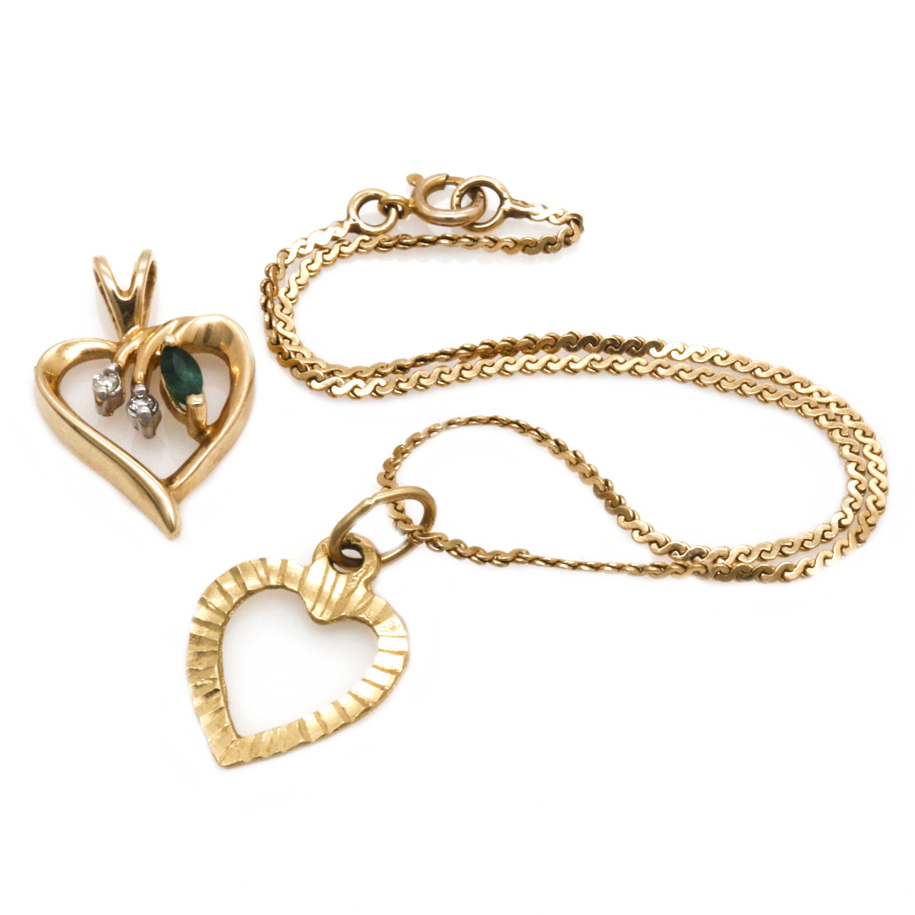 14K Yellow Gold Gemstone Heart Pendant and Bracelet