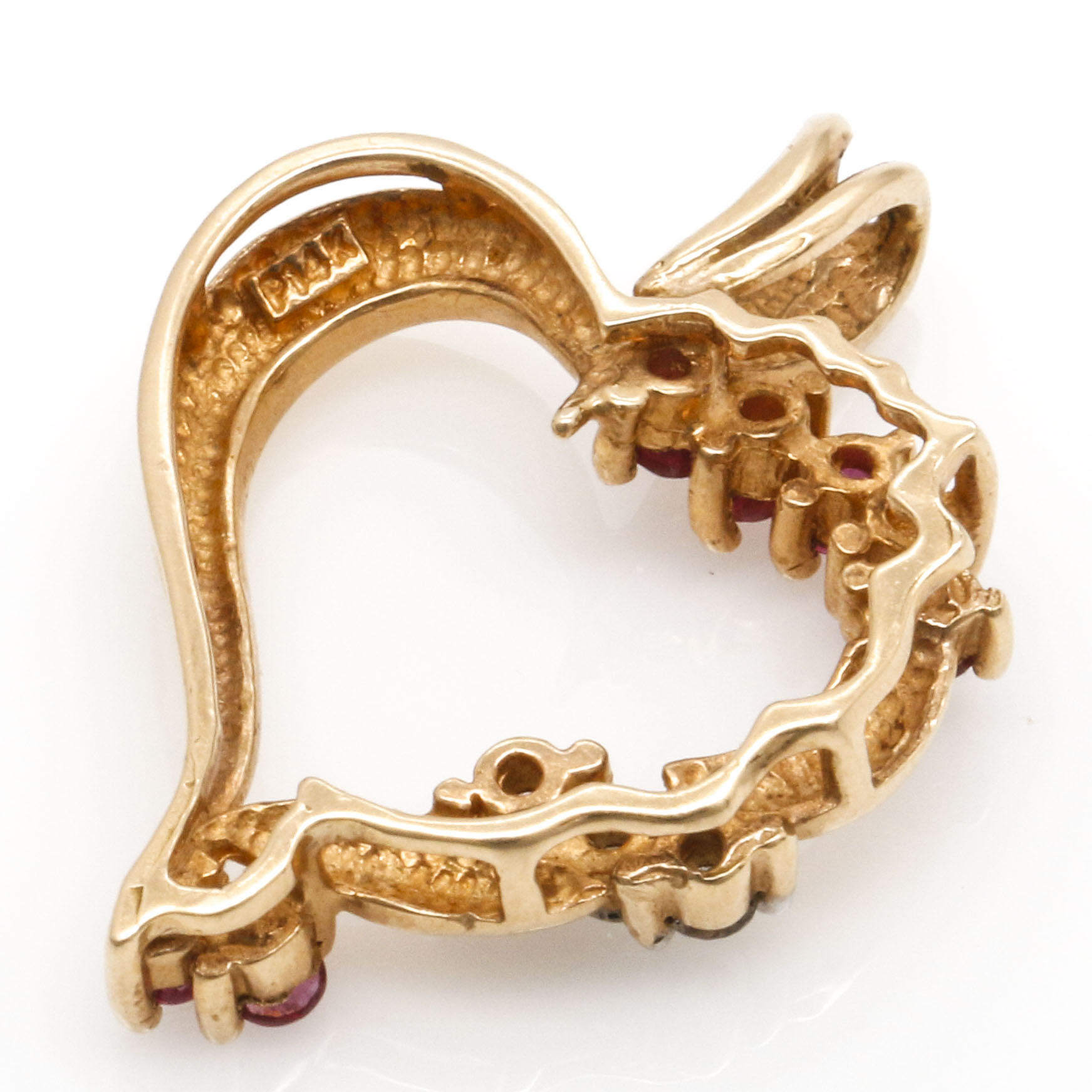 14K Yellow Gold Ruby and Diamond Heart Pendant