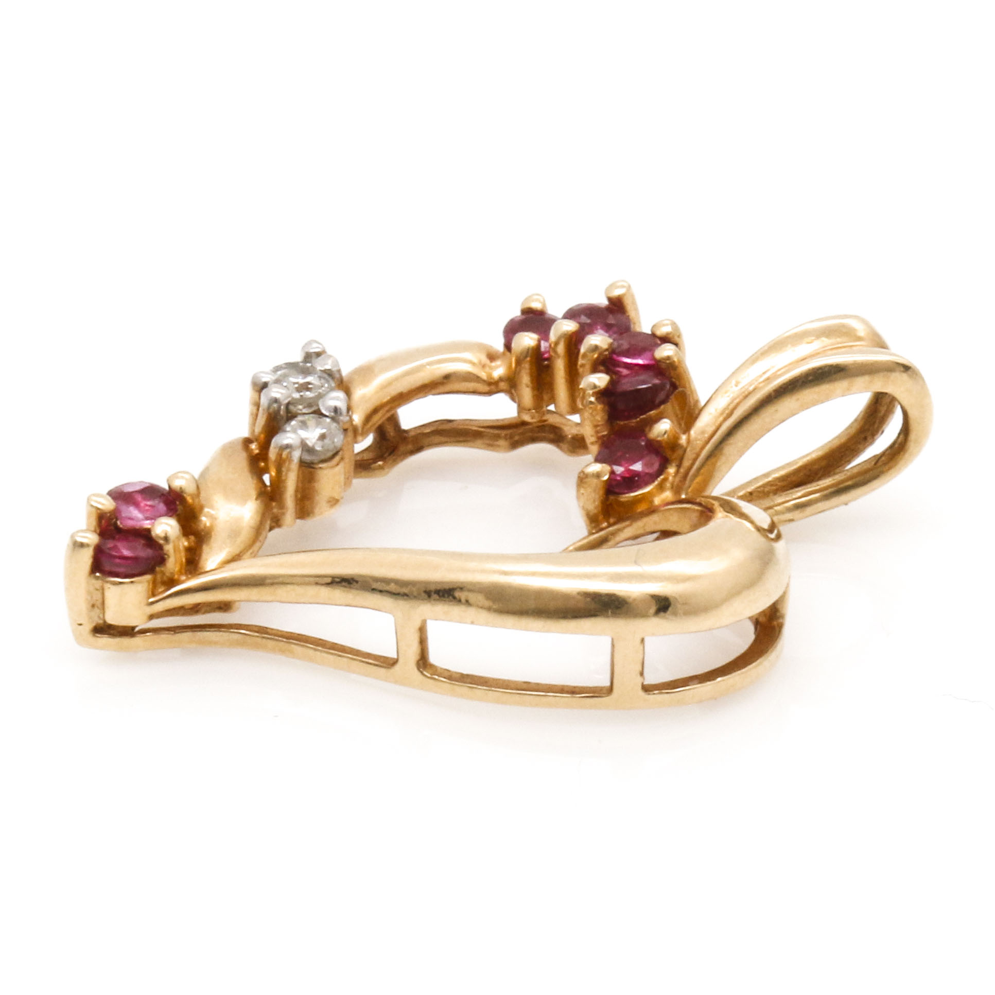 14K Yellow Gold Ruby and Diamond Heart Pendant