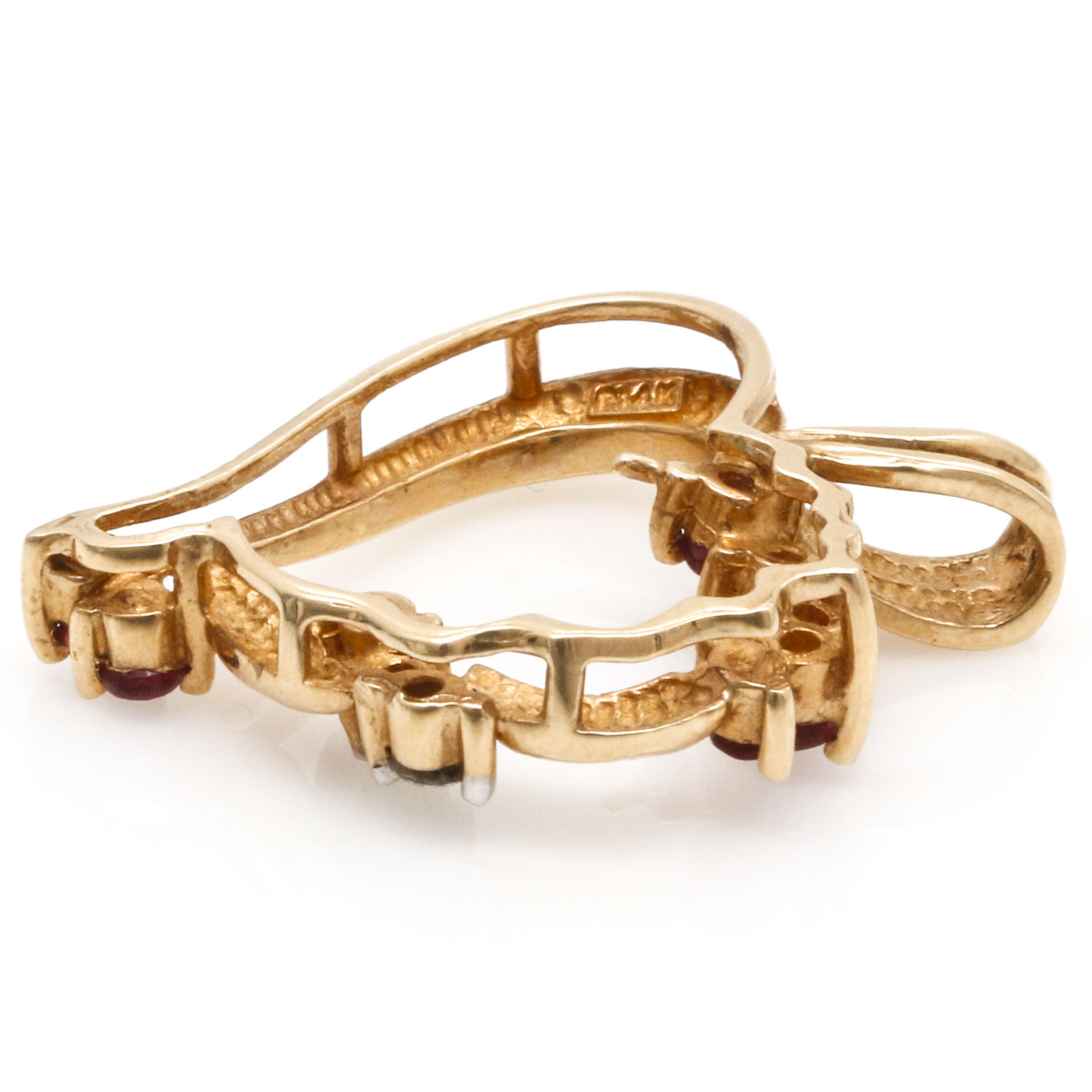 14K Yellow Gold Ruby and Diamond Heart Pendant