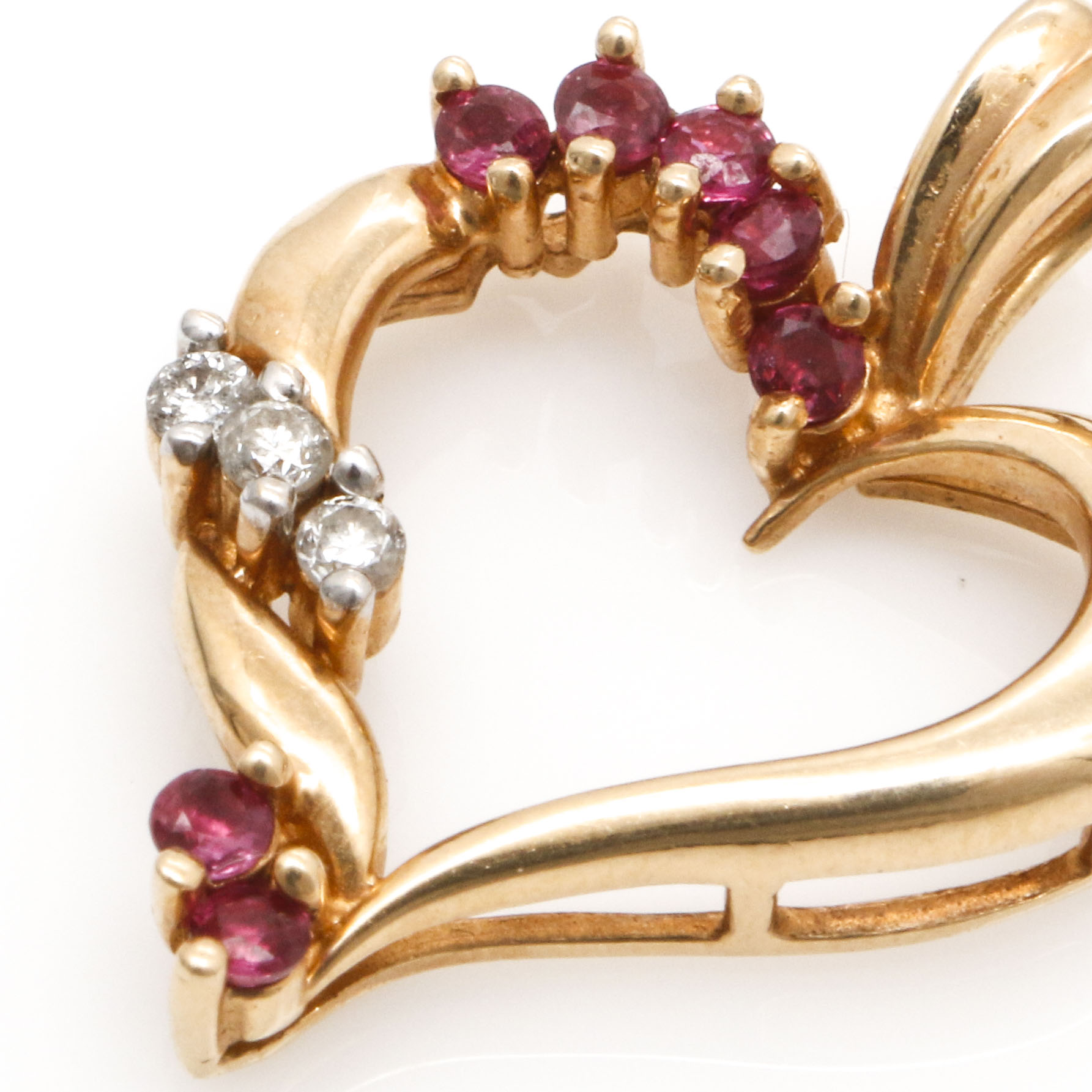 14K Yellow Gold Ruby and Diamond Heart Pendant
