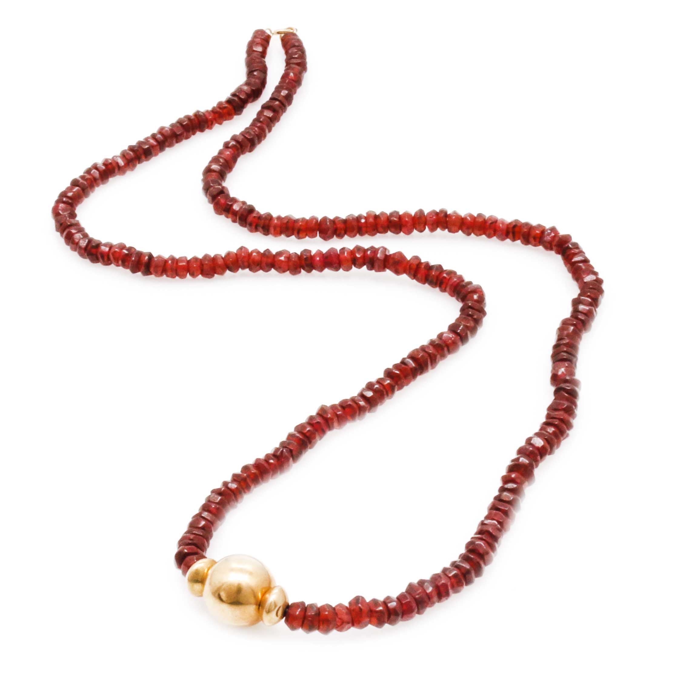 14K Yellow Gold Garnet Bead Necklace