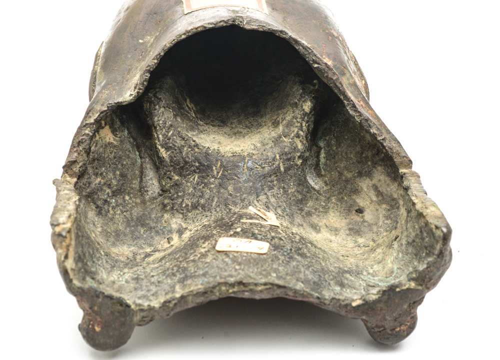 Chinese Ming Dynasty Parcel-Gilt Bronze Figure on Teak Roundback Armchair