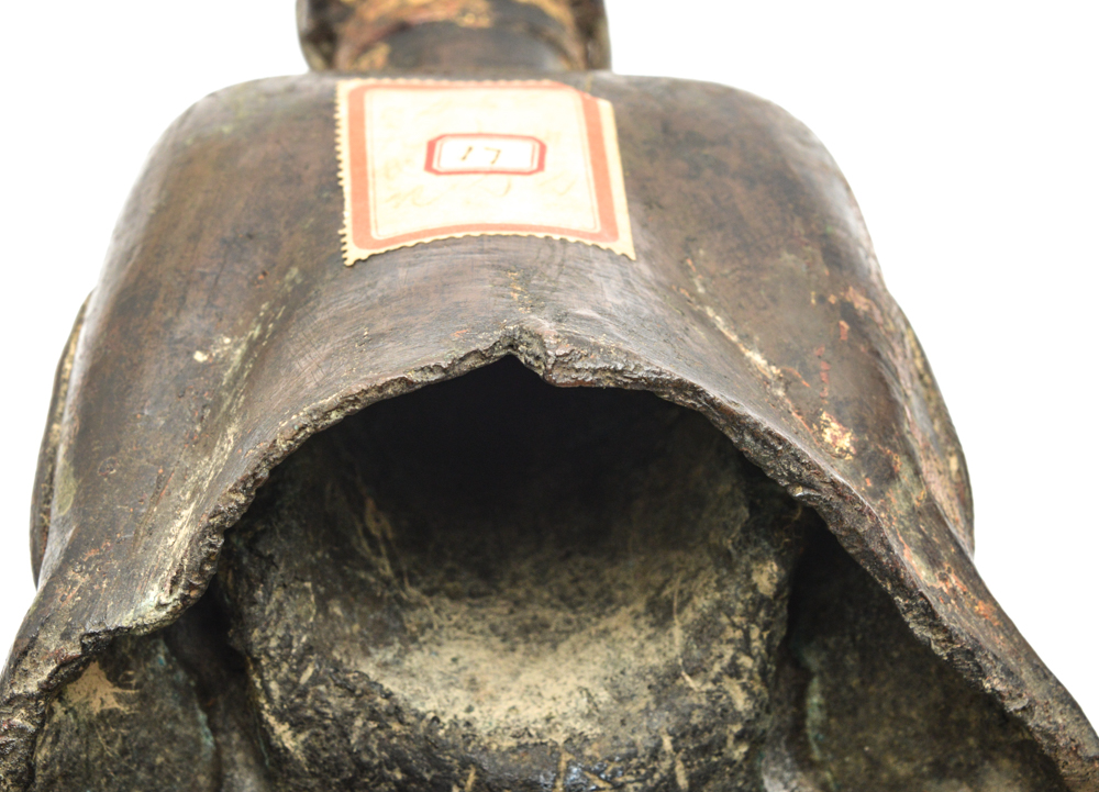 Chinese Ming Dynasty Parcel-Gilt Bronze Figure on Teak Roundback Armchair