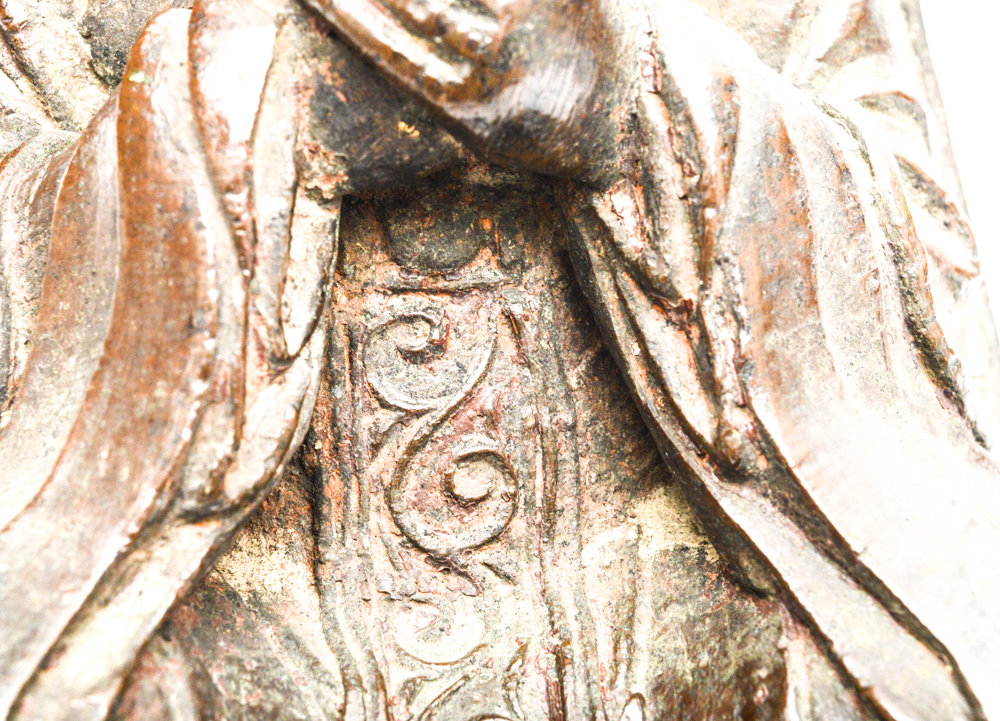 Chinese Ming Dynasty Parcel-Gilt Bronze Figure on Teak Roundback Armchair