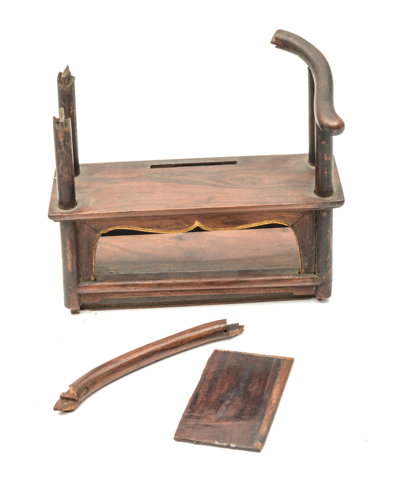 Chinese Ming Dynasty Parcel-Gilt Bronze Figure on Teak Roundback Armchair