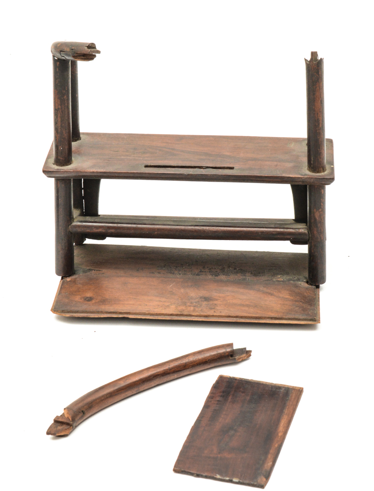 Chinese Ming Dynasty Parcel-Gilt Bronze Figure on Teak Roundback Armchair