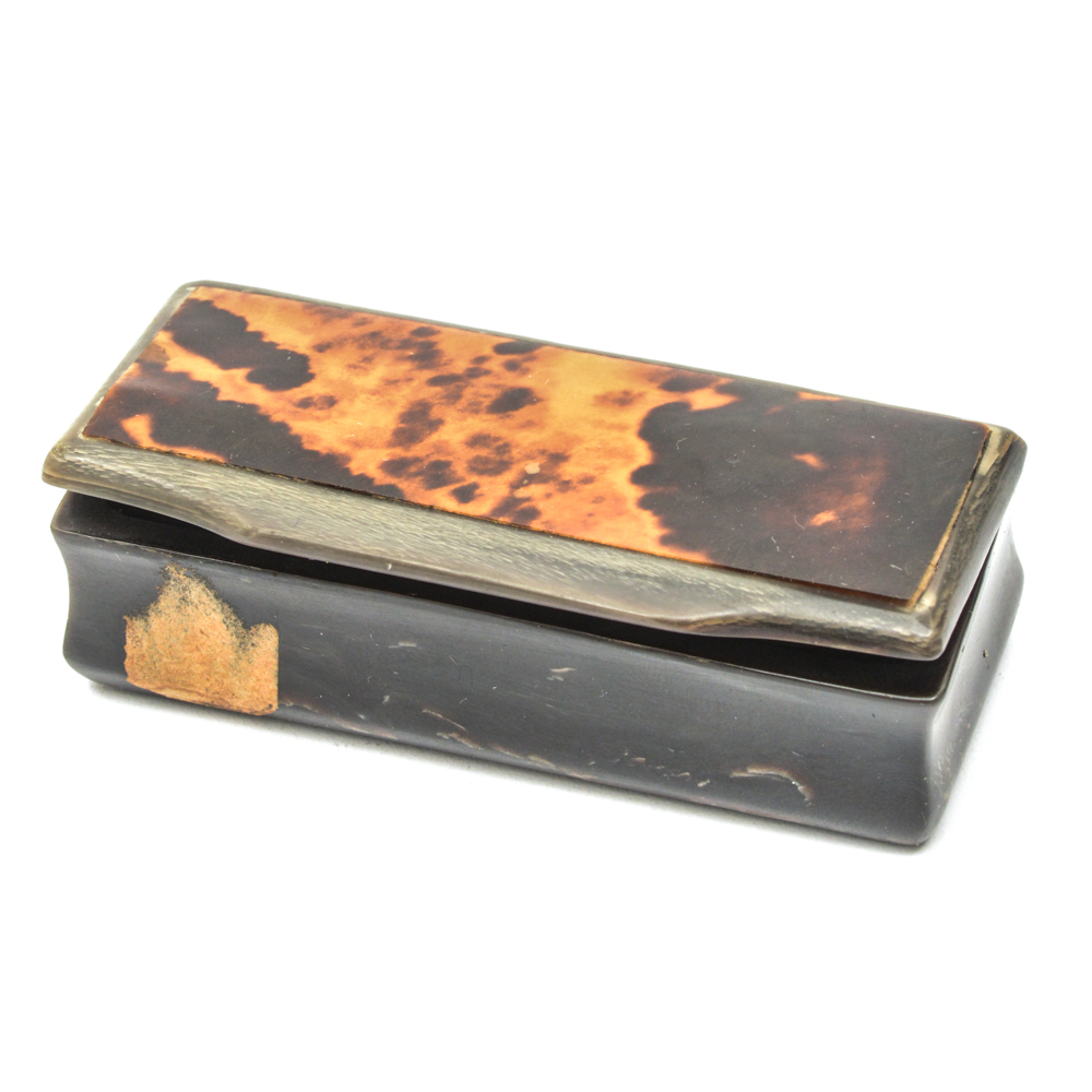 Antique Carved Horn and Tortoise Shell Snuff Box