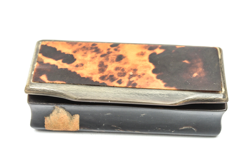 Antique Carved Horn and Tortoise Shell Snuff Box