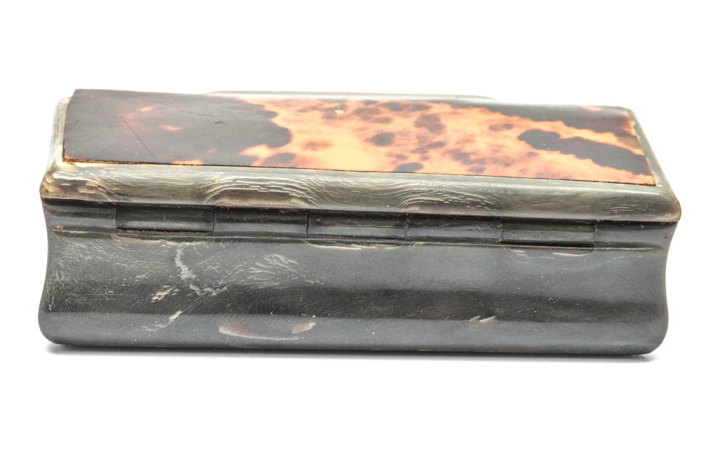 Antique Carved Horn and Tortoise Shell Snuff Box