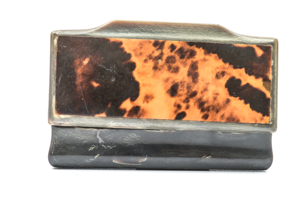Antique Carved Horn and Tortoise Shell Snuff Box