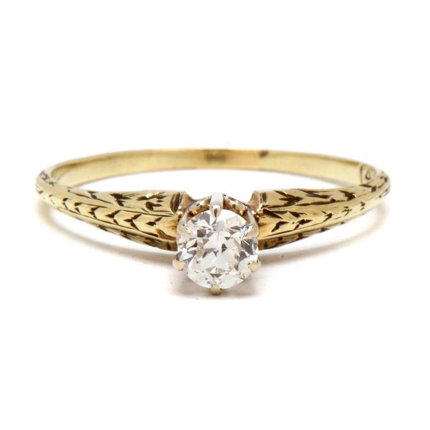 Vintage 14K Yellow Gold Diamond Solitaire Ring with Engraving