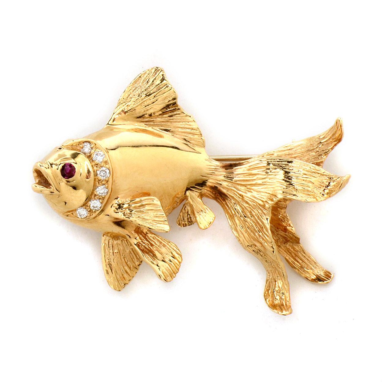 Dankner 14K Yellow Gold Diamond and Ruby Koi Fish Pin