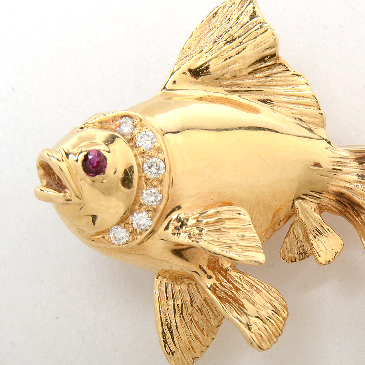Dankner 14K Yellow Gold Diamond and Ruby Koi Fish Pin