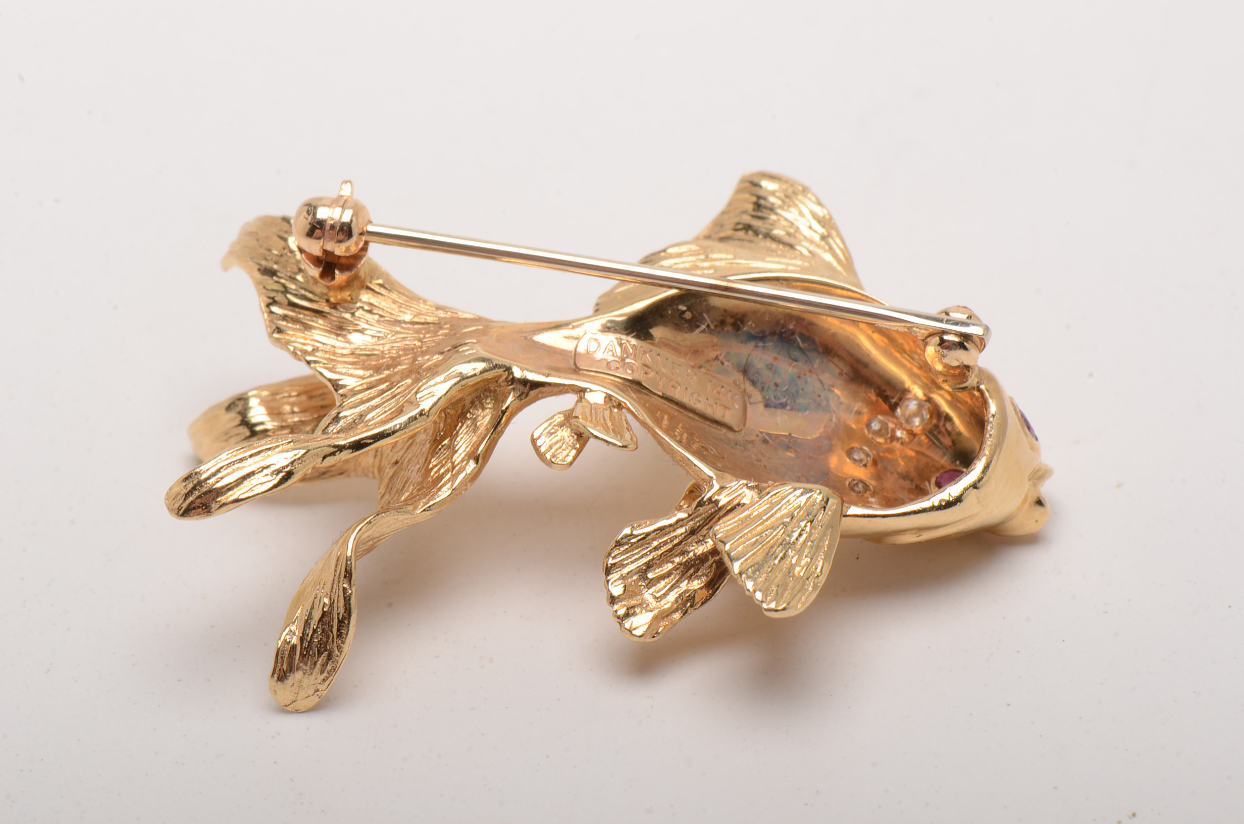 Dankner 14K Yellow Gold Diamond and Ruby Koi Fish Pin