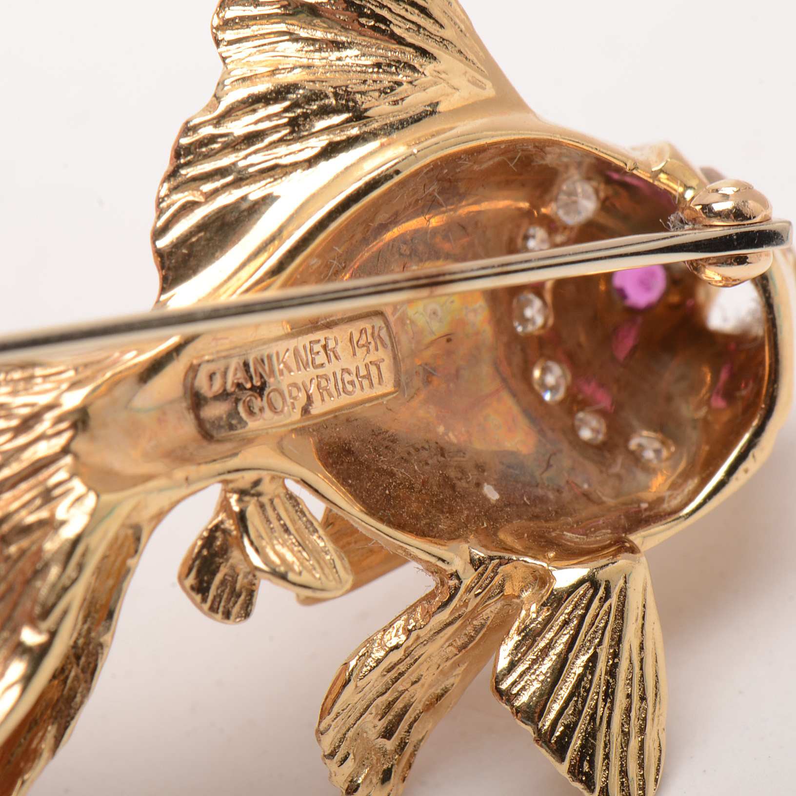 Dankner 14K Yellow Gold Diamond and Ruby Koi Fish Pin