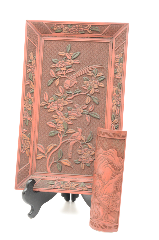 Fine Chinese Qianlong Period Lacquer Tray With Antique Wrist Rest