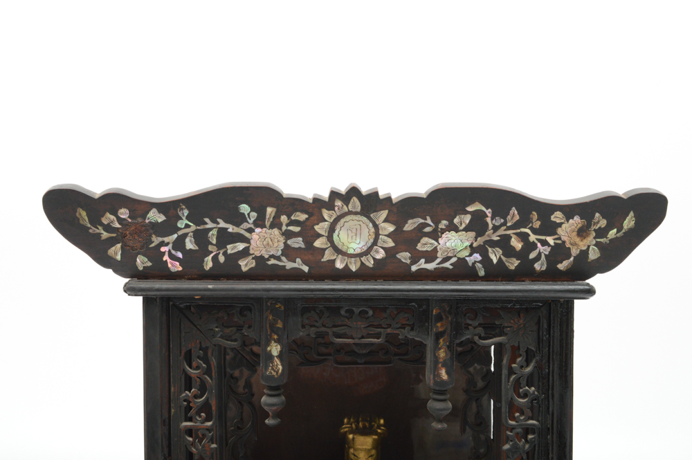 Antique Chinese Teak Shrine with Carved Figures