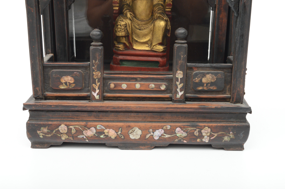 Antique Chinese Teak Shrine with Carved Figures