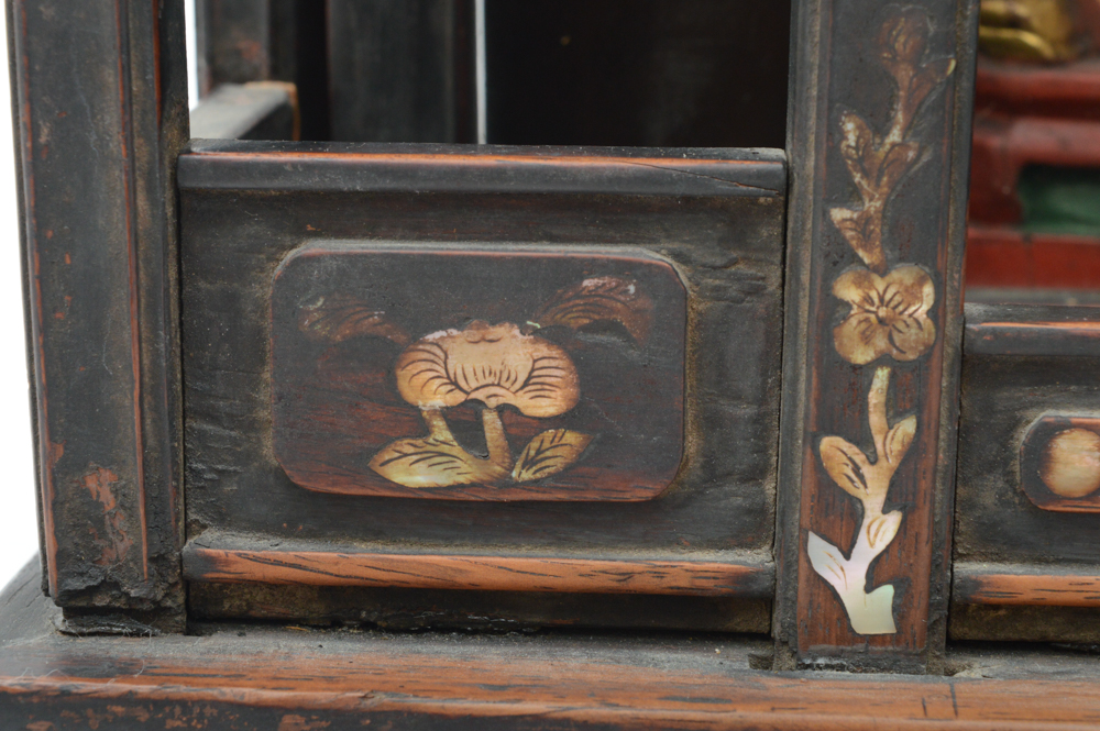 Antique Chinese Teak Shrine with Carved Figures
