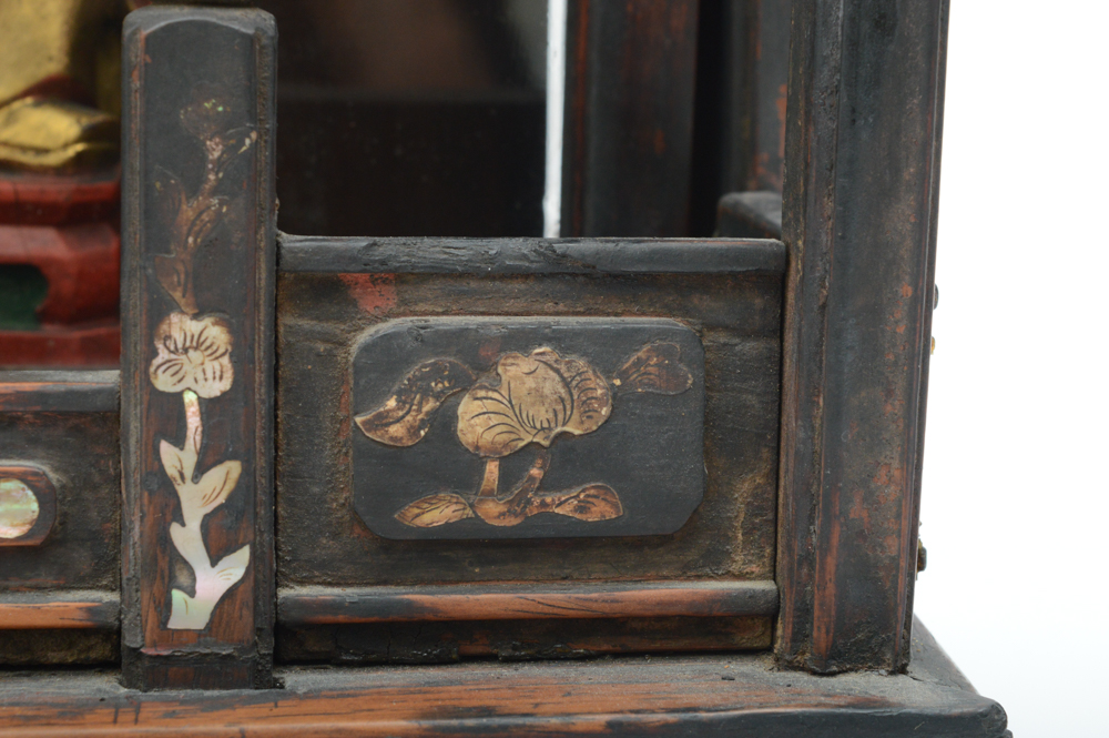 Antique Chinese Teak Shrine with Carved Figures