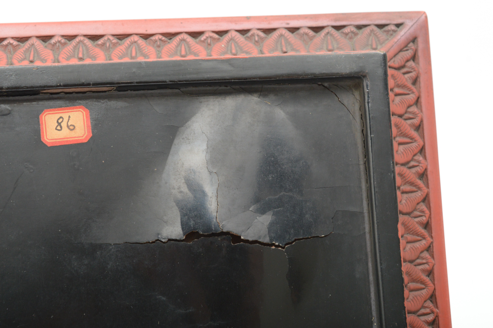 Fine Chinese Qianlong Period Lacquer Tray With Antique Wrist Rest