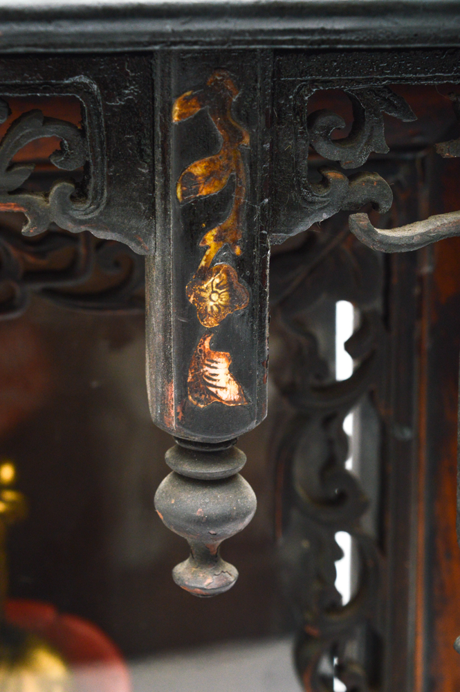 Antique Chinese Teak Shrine with Carved Figures