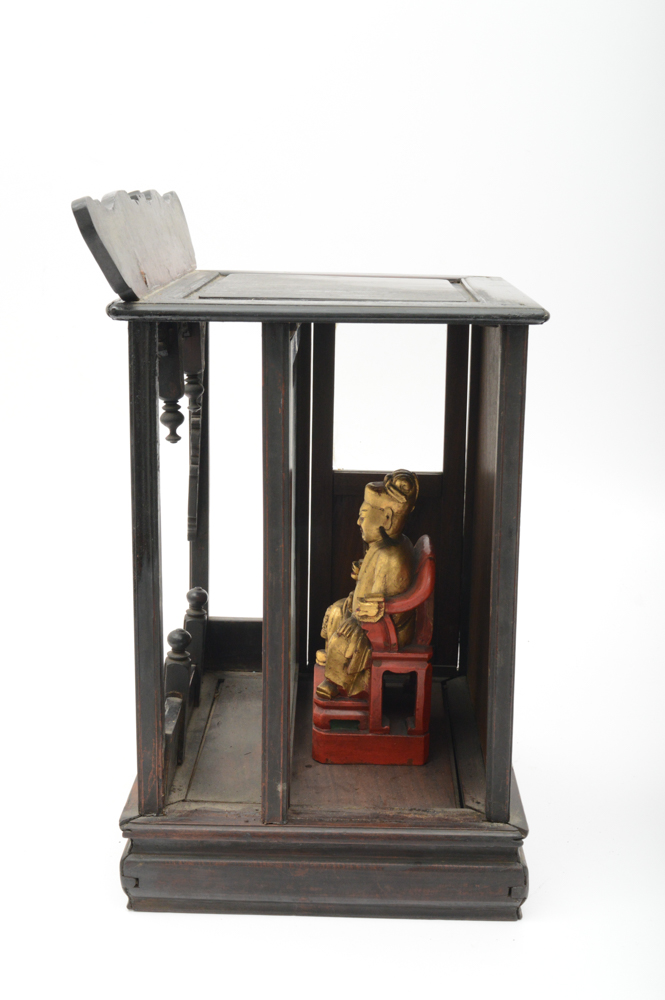 Antique Chinese Teak Shrine with Carved Figures