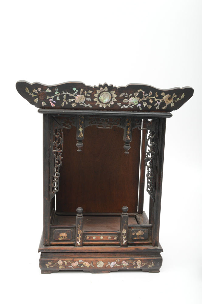 Antique Chinese Teak Shrine with Carved Figures