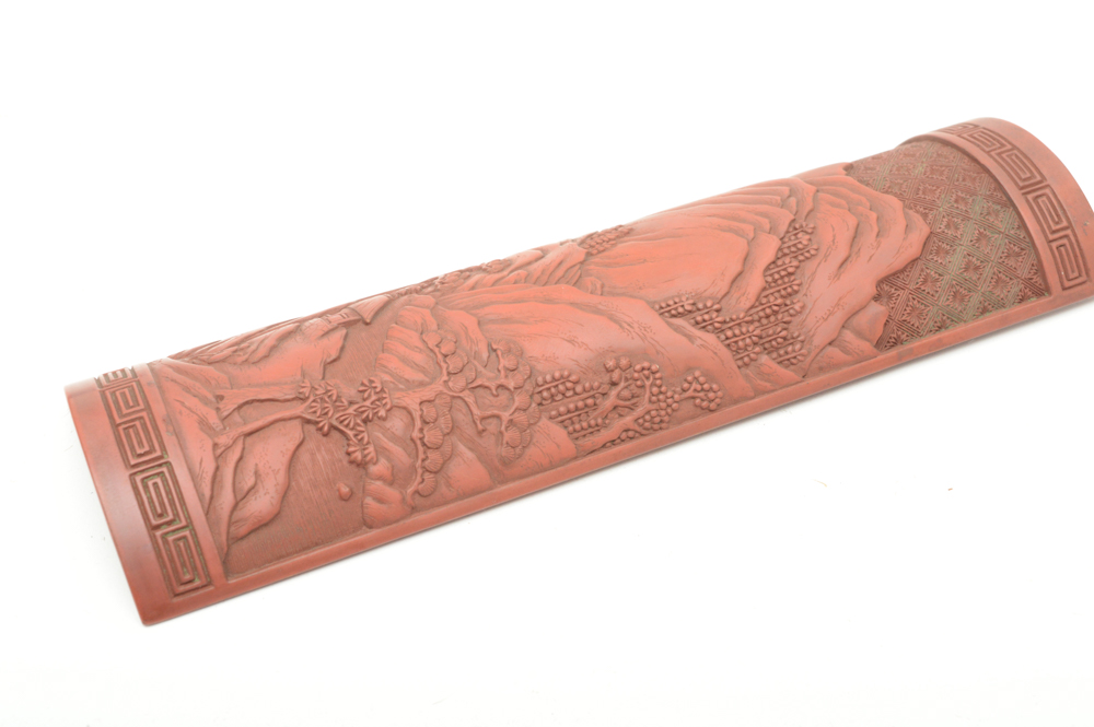 Fine Chinese Qianlong Period Lacquer Tray With Antique Wrist Rest