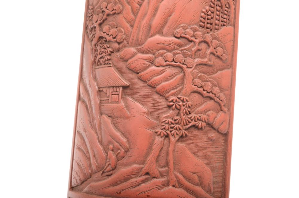 Fine Chinese Qianlong Period Lacquer Tray With Antique Wrist Rest