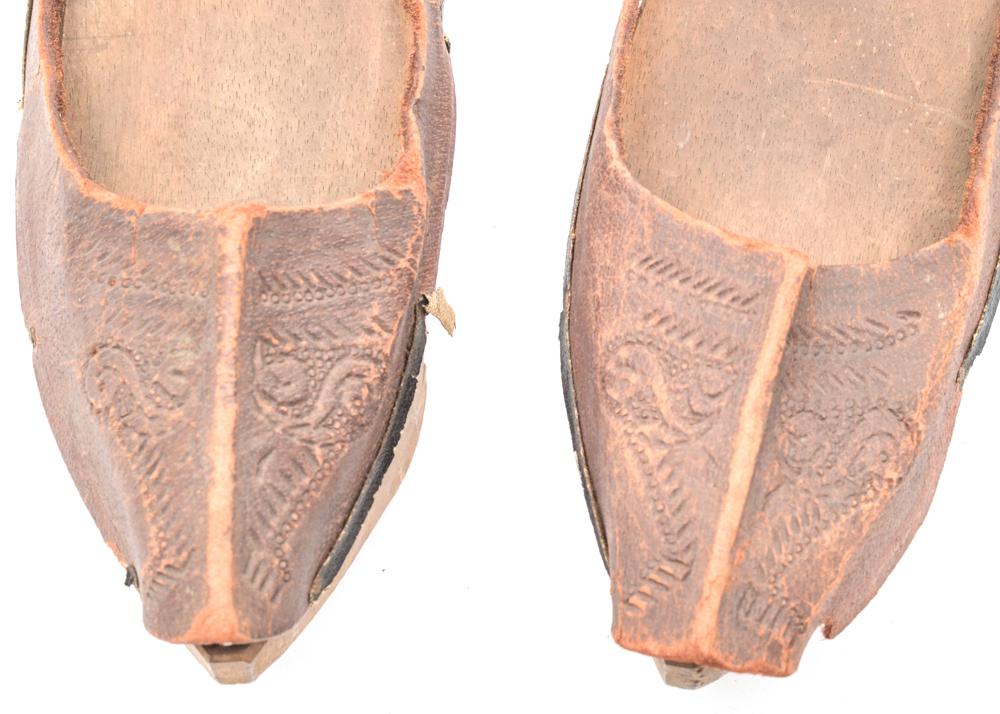 Antique Hand Carved Wood and Leather Shoes