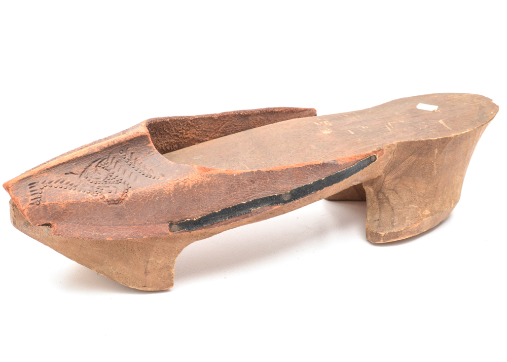 Antique Hand Carved Wood and Leather Shoes