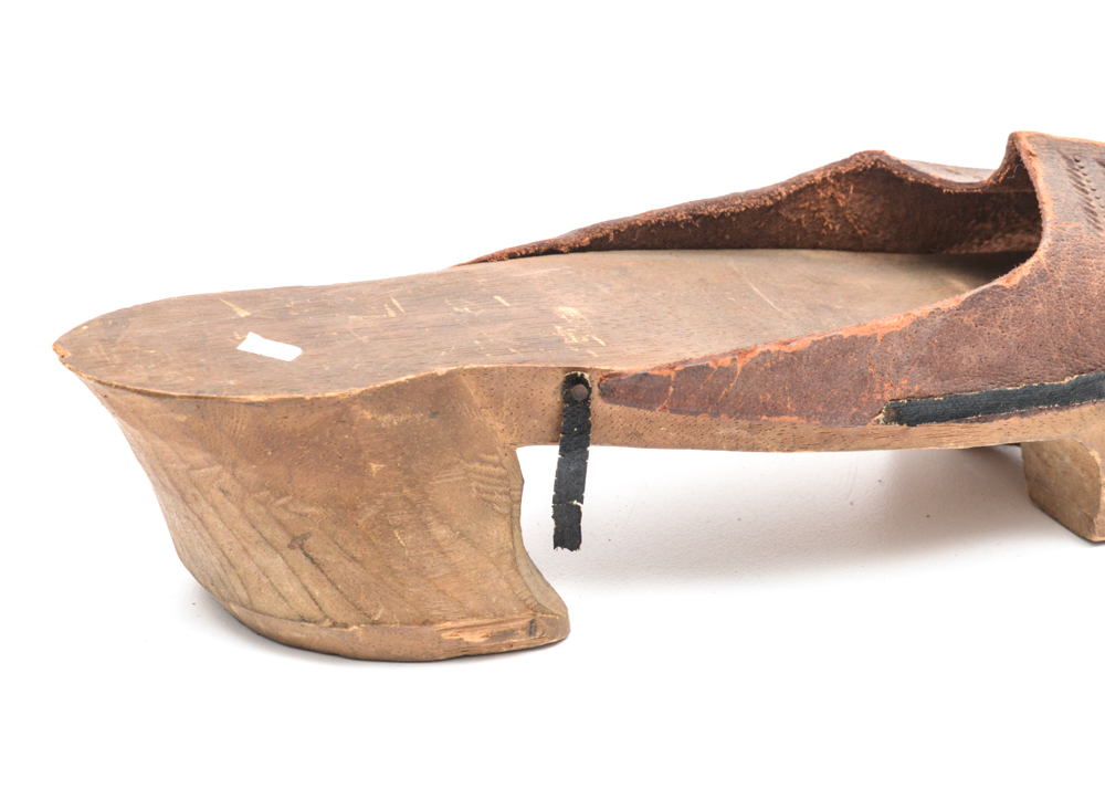 Antique Hand Carved Wood and Leather Shoes