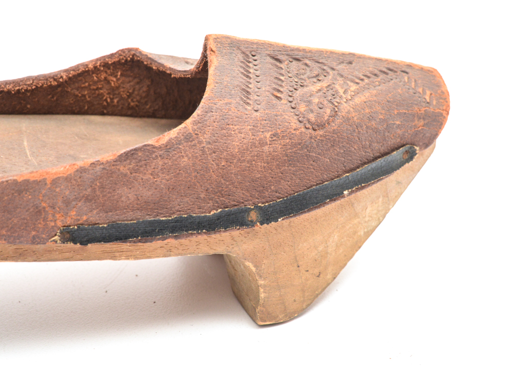 Antique Hand Carved Wood and Leather Shoes