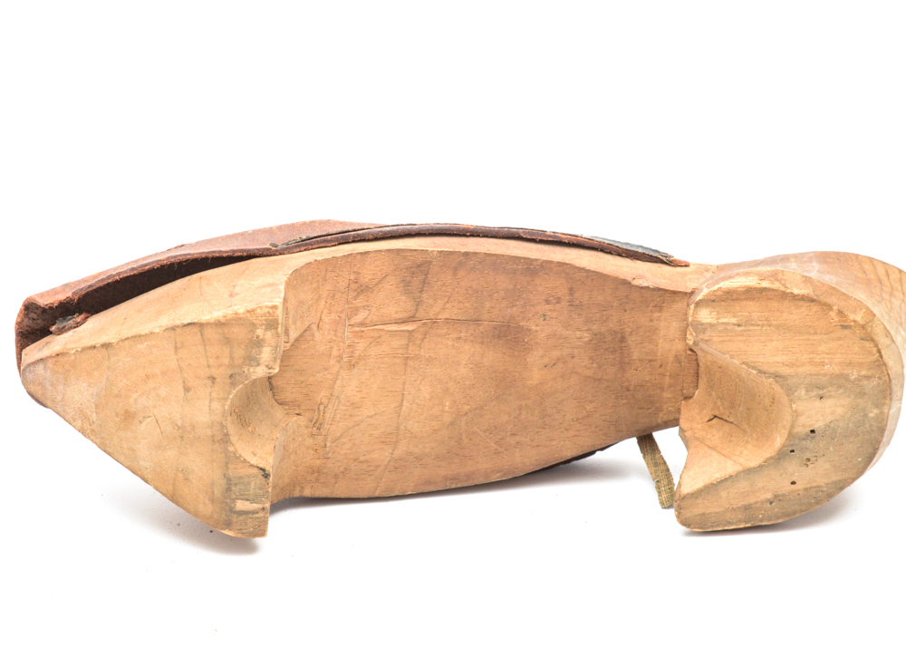 Antique Hand Carved Wood and Leather Shoes