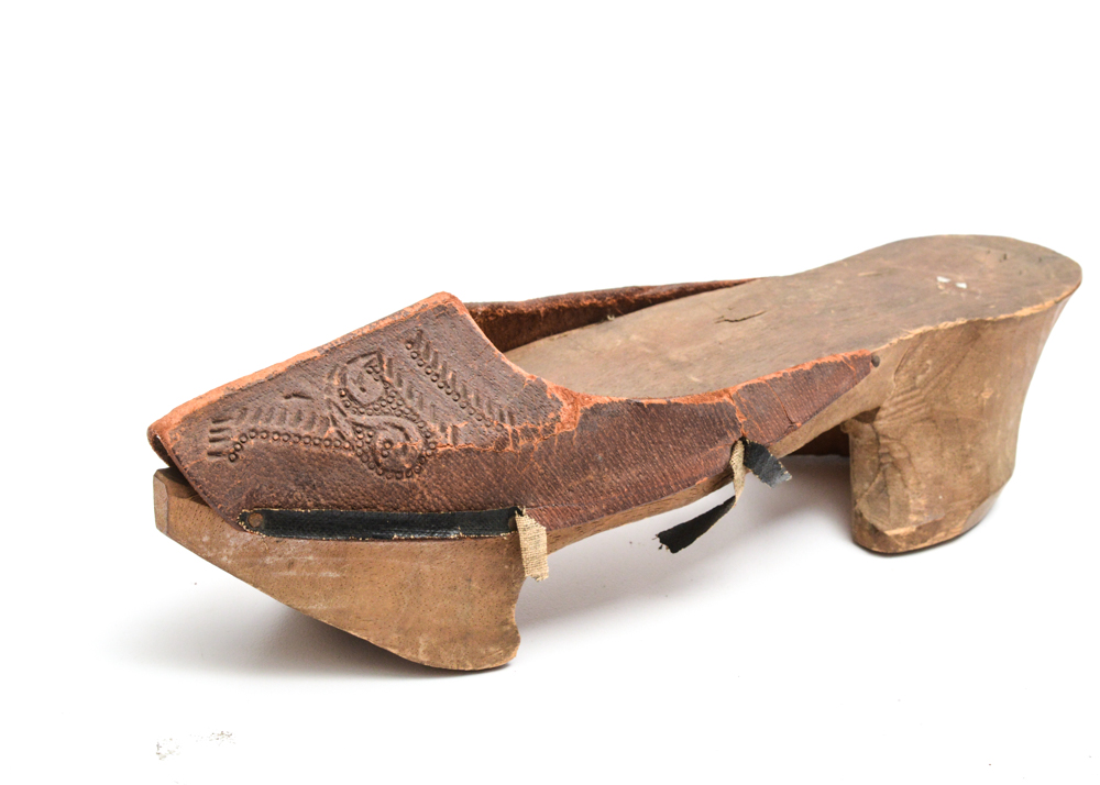 Antique Hand Carved Wood and Leather Shoes