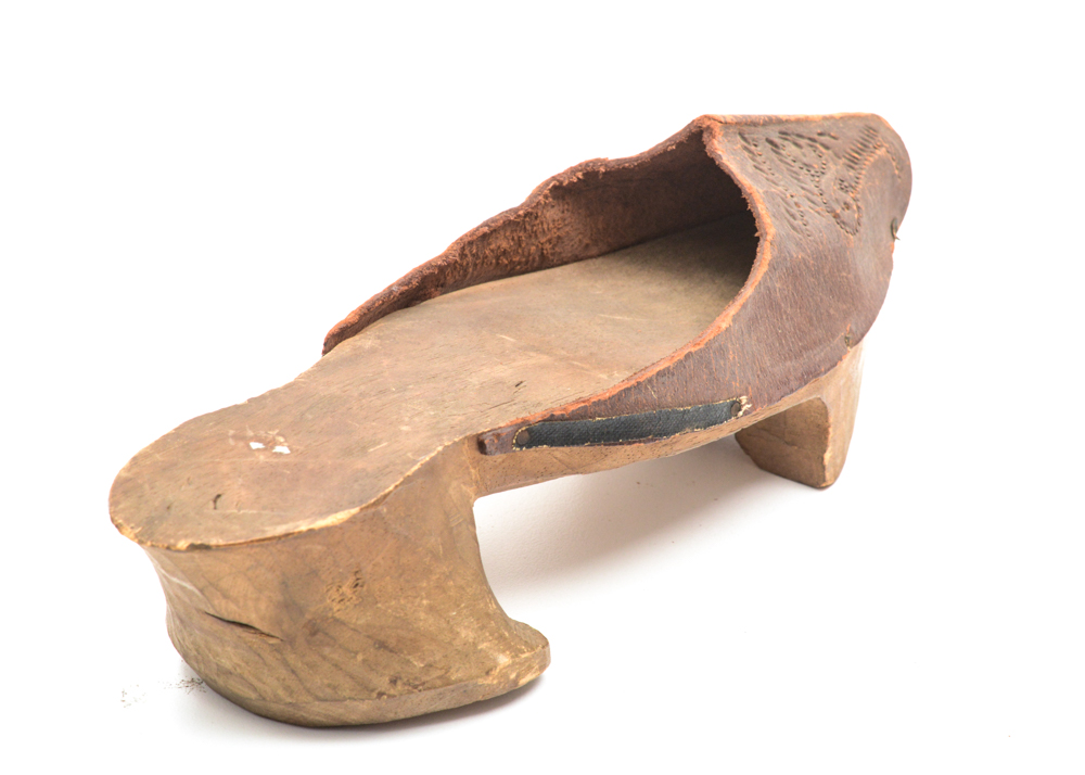 Antique Hand Carved Wood and Leather Shoes