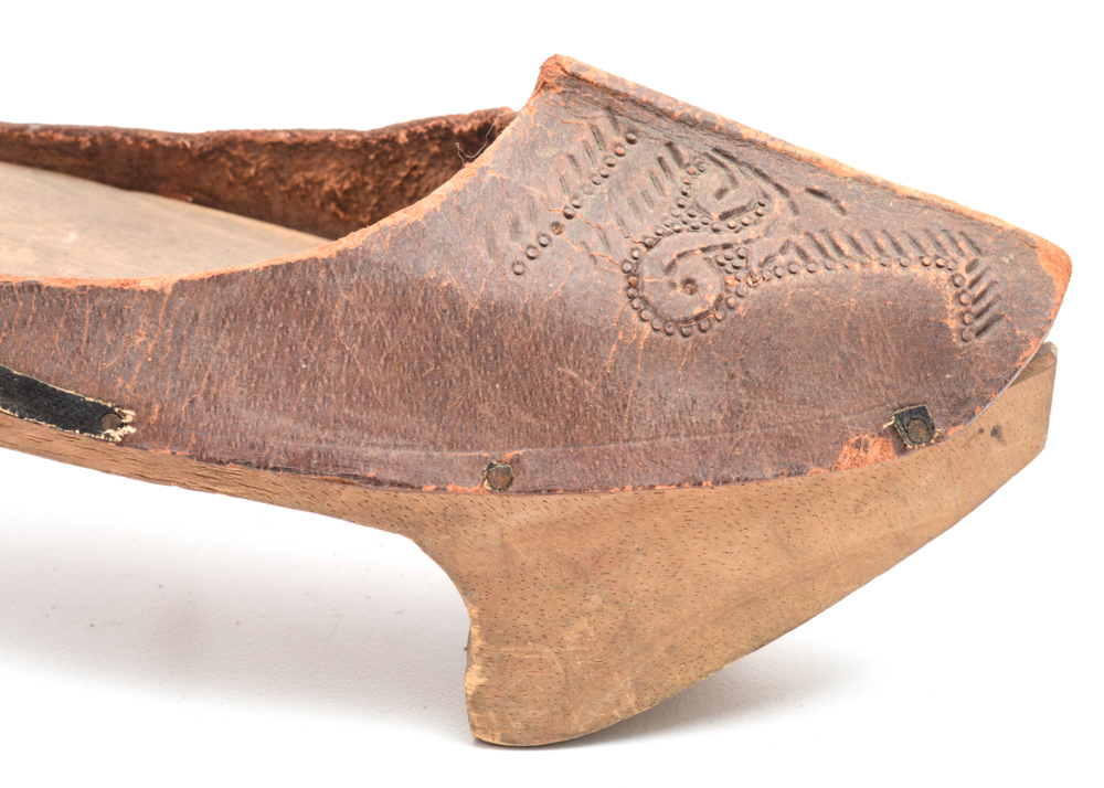 Antique Hand Carved Wood and Leather Shoes
